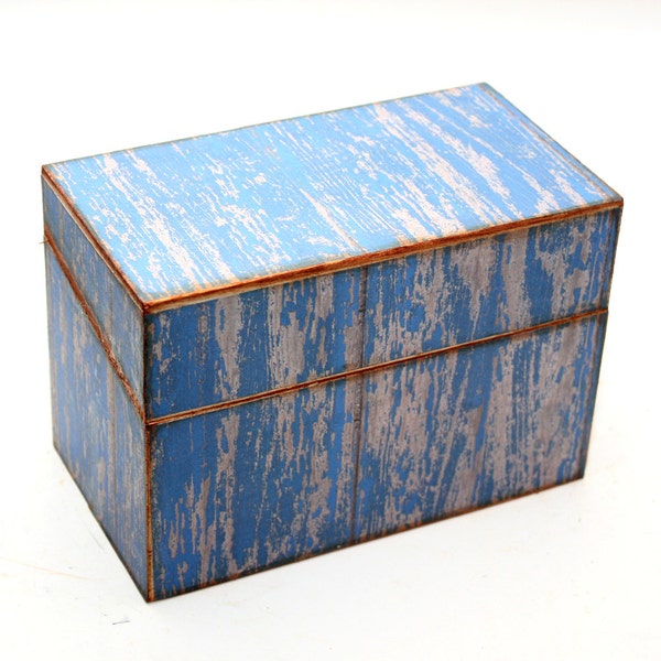Wood Recipe Box Barn Wood Blue Kitchen Storage Fits 4x6 Recipe Cards