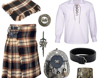 Traditional Scottish Kilt Set Vintage 8 PCS Kilt & Shirt Outfit Kilts For Sale Available in 40+ Tartans