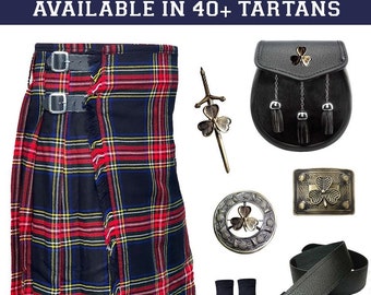 7 PCS Traditional Vintage Kilt Outfit Highland Scottish Kilt Set For Men & Women Kilts Outfit in 40+ Tartans