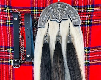 Sporran in crine di cavallo Batterista suonatore di cornamusa militare fatto a mano delle Highland Sporran in crine di cavallo lungo Sporran in kilt in capelli bianchi vintage