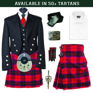 Conjunto de kilt tradicional para casamento escocês, 10 peças, jaqueta do príncipe Charlie, conjunto de kilt vintage masculino, oferta em mais de 50 tartãs