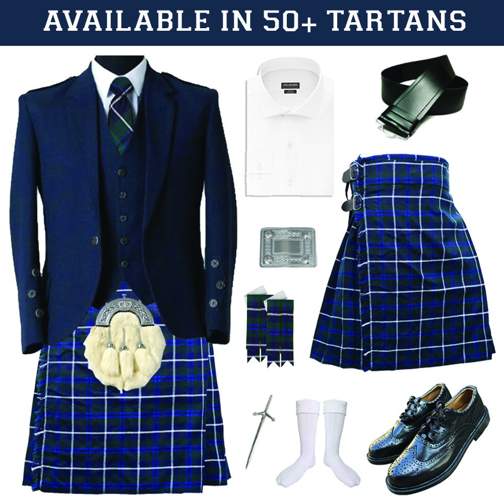 Falda Escocesa Para Hombre - Tartán Azul, 5 Yardas, 13 Oz, Talla 42, Forro De Algodón