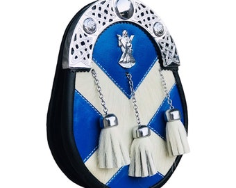 Vintage Scotland Flag Real Leather Kilt Sporran Handmade Scottish St Andrew Full Dress Sporran With Chain & Belt