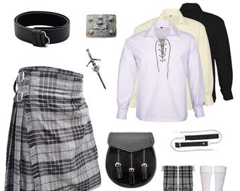Men's 8 PCS Kilt & Shirt Outfit Scottish Vintage Kilt Set Highland Traditional Kilts For Men Available in 40+ Tartans