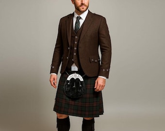 10 PCS Kilt Outfit Brown Tweed Kilt Jacket Scottish Outfit Vintage Traditional Wedding Kilt Set Highland Kilt Package in 50+ Tartans