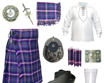 Traditional 10 PCS Kilt Set Scottish Highland Vintage Kilt Outfit Kilt Deal in 40+ Tartans
