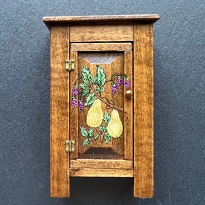 Vintage Beth Bergman Rustic 1:12 Dollhouse Miniature Handmade and Hand Painted Wood Jelly Cupboard Signed and Dated