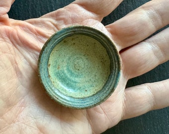 Signed Vintage Miniature IGMA Fellow Carol Mann 1:12 Scale Blue /Brown and Green Speckled Wheel-Thrown Stoneware Garden Bowl