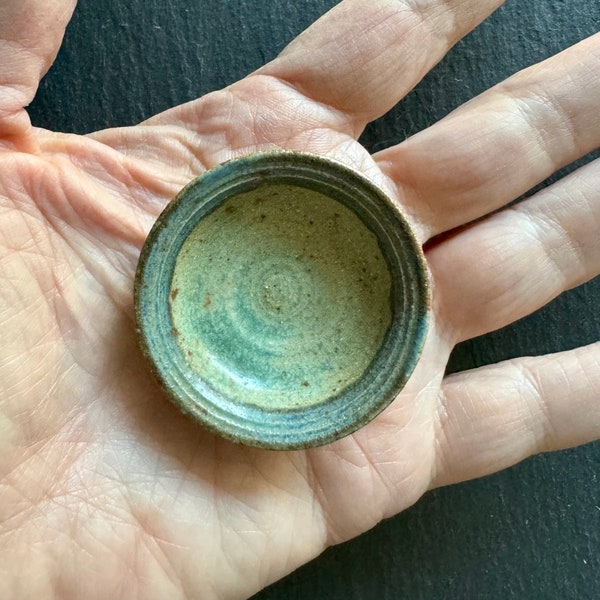 Signed Vintage Miniature IGMA Fellow Carol Mann 1:12 Scale Blue /Brown and Green Speckled Wheel-Thrown Stoneware Garden Bowl