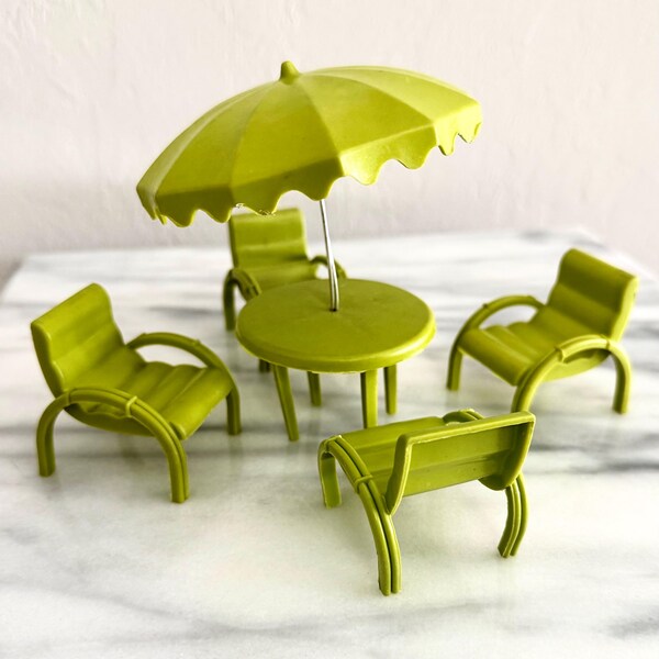 Vintage Marx Soft Plastic 3/4 Scale Green Patio Set for Tin Litho Dollhouses