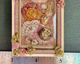 Charming Vintage Victorian 1:12 Scale Dollhouse Miniature Filled Shadowbox with Accessories Handmade by Otilia Originals