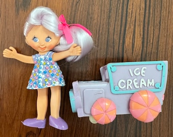 RARE Near Mint 1971 Ideal Candy Mountain Flatsy Doll and her Car - Creamy