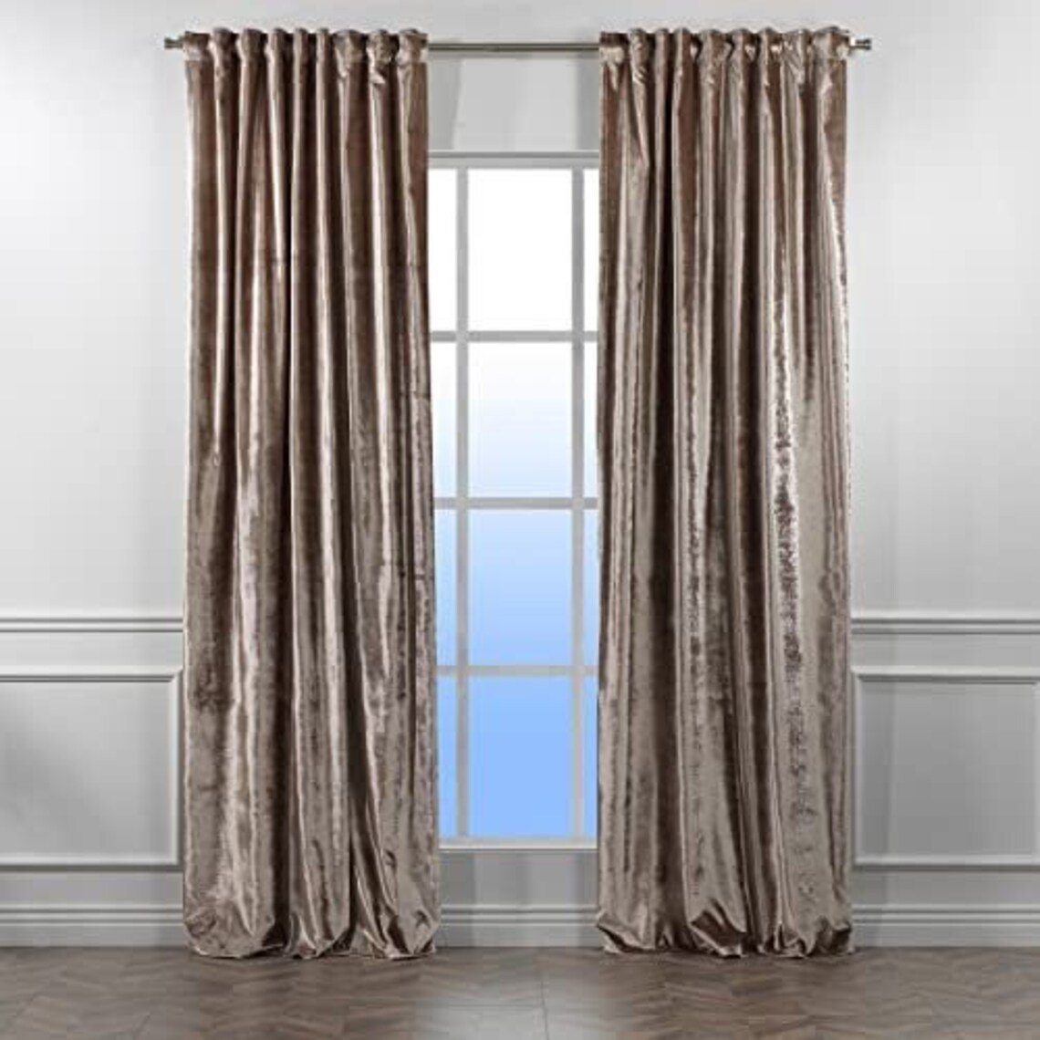 Rice Extra Long Shiny Velvet Curtains Luxury Colors Light Blocking Hang ...
