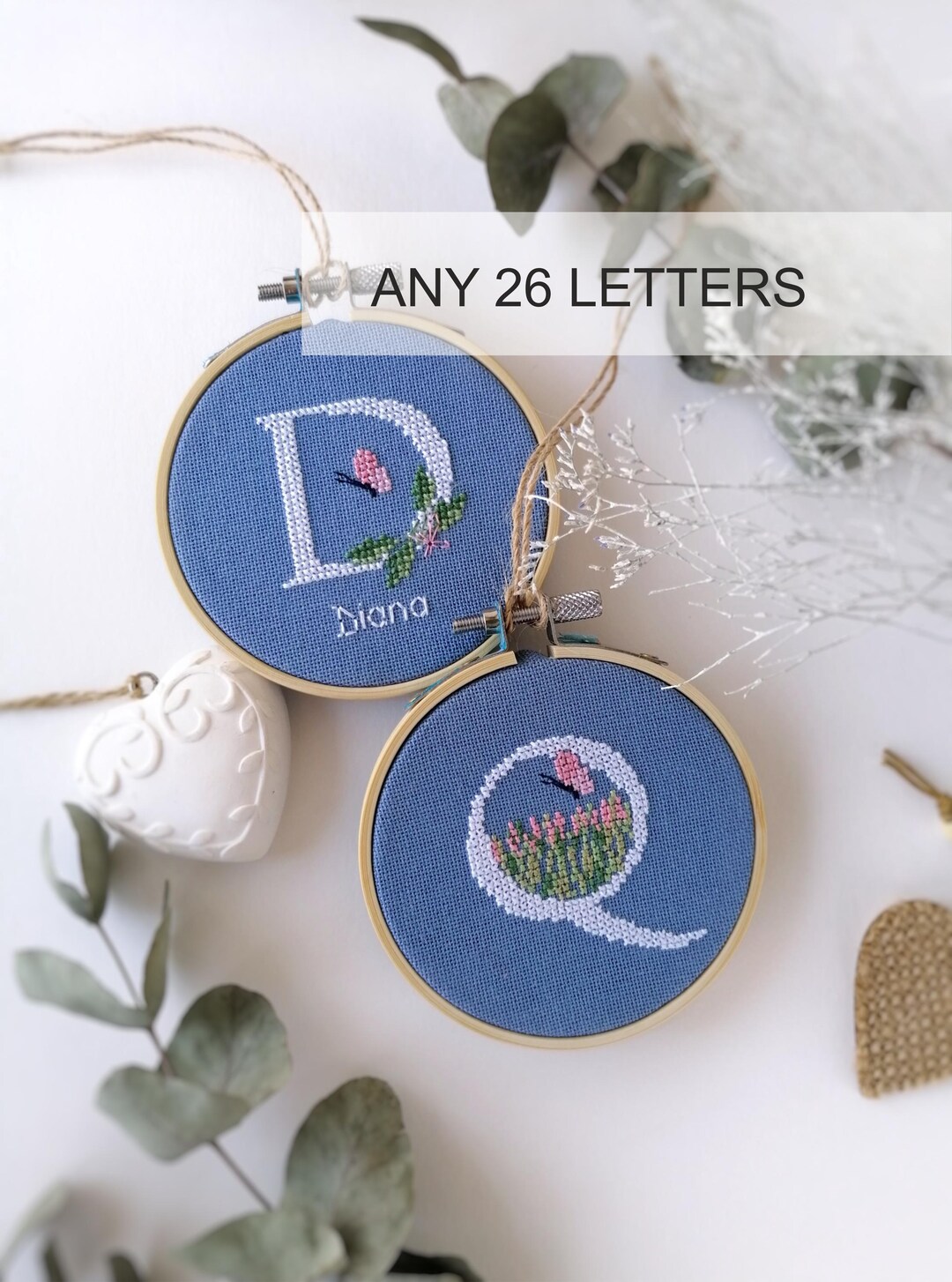 Floral Initial Embroidery: Custom Linen Monogram, Hand-stitched 3" - Etsy