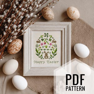 Happy Easter Cross Stitch Pattern: Floral Egg & Bunny (PDF Download) - Etsy