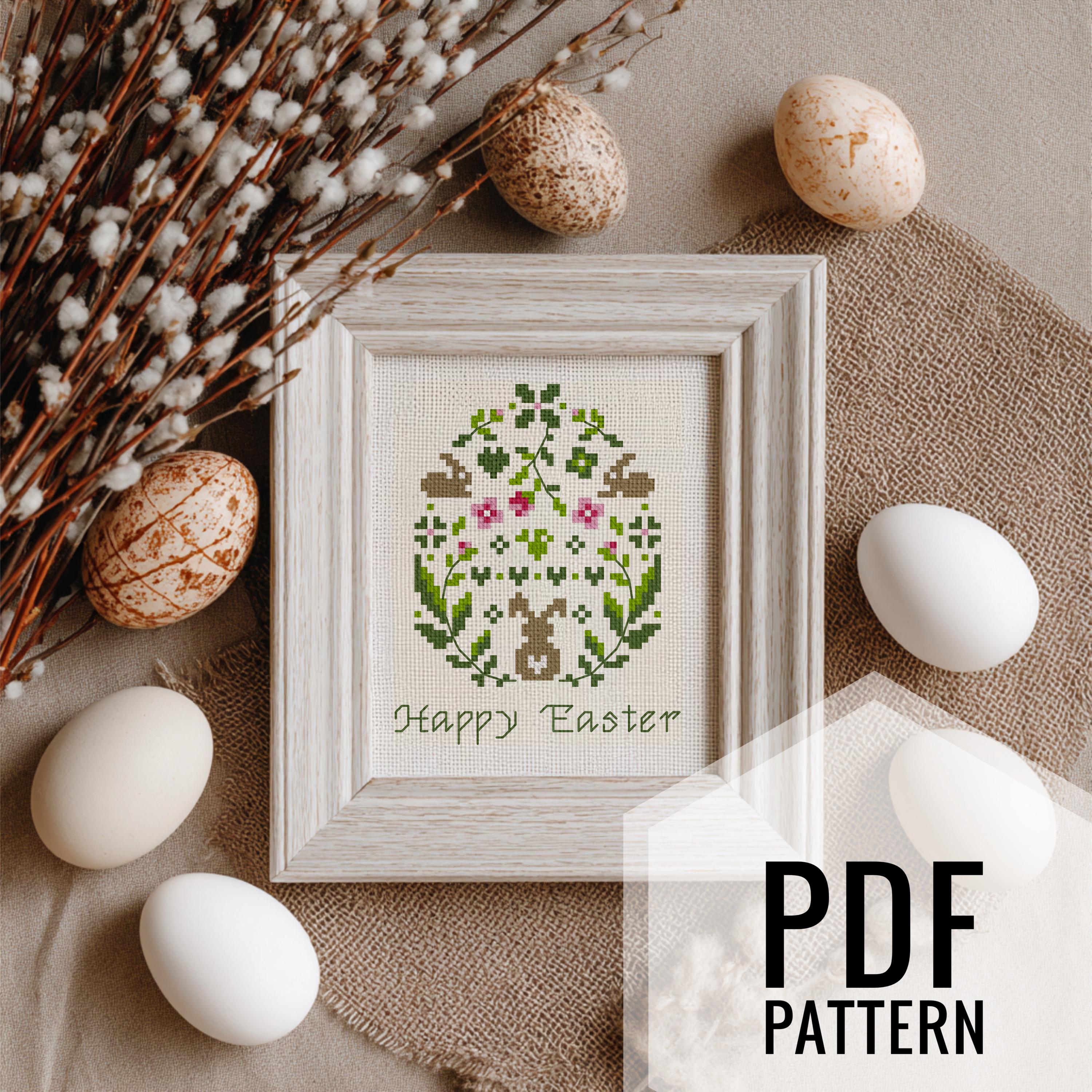 Happy Easter Cross Stitch Pattern: Floral Egg & Bunny (PDF Download) - Etsy