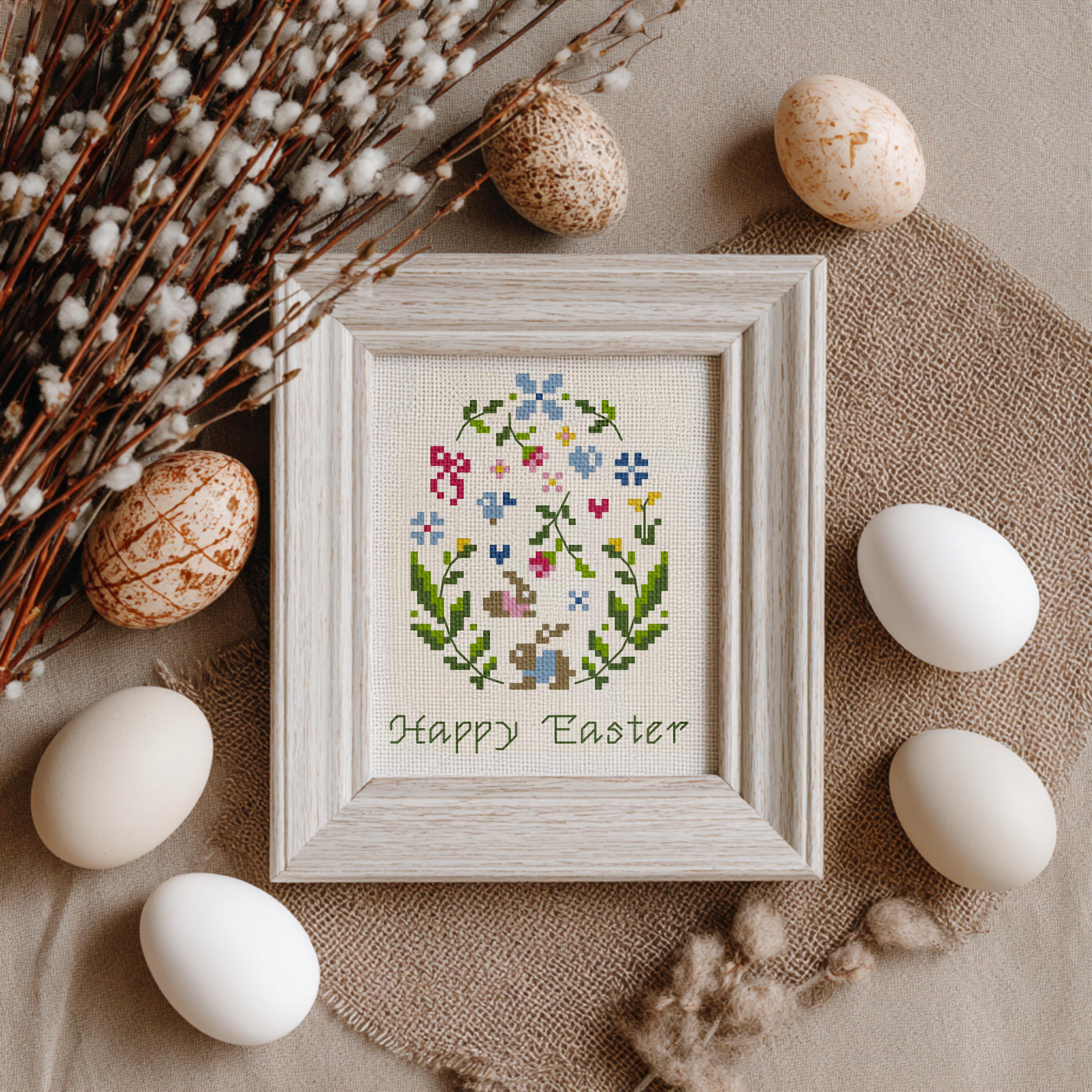 Easter Egg Cross Stitch Pattern: Floral Bunny DIY Embroidery (PDF ...