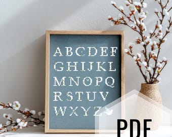 Floral Alphabet Cross Stitch Pattern PDF, Botanical Letters Embroidery Chart, Instant Download ABC Sampler
