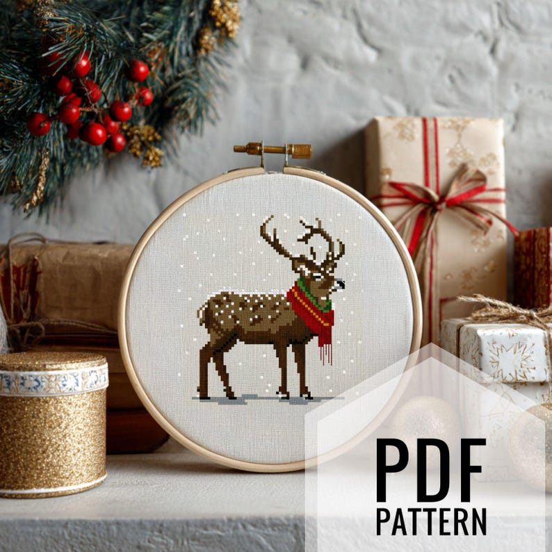 Deer Cross Stitch Pattern PDF, Winter Reindeer Hand-embroidery Chart ...