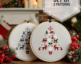 Christmas tree Cross Stitch Pattern: Set of 2 Digital Chart PDF