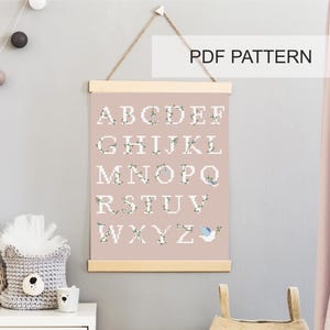 Floral Alphabet Kreuzstich Muster, botanische Buchstaben Stickmuster, sofortiger Download ABC Sampler