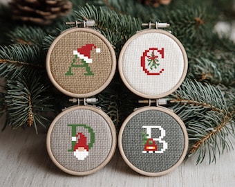 Christmas Monogram Cross-Stitch Pattern with Alphabet and Numbers, Holiday Letters Chart, Instant Download PDF