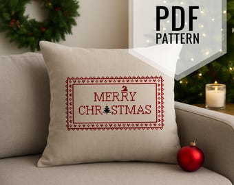 Merry Christmas Cross Stitch Pattern: Holiday Ornament Sampler Digital Download PDF
