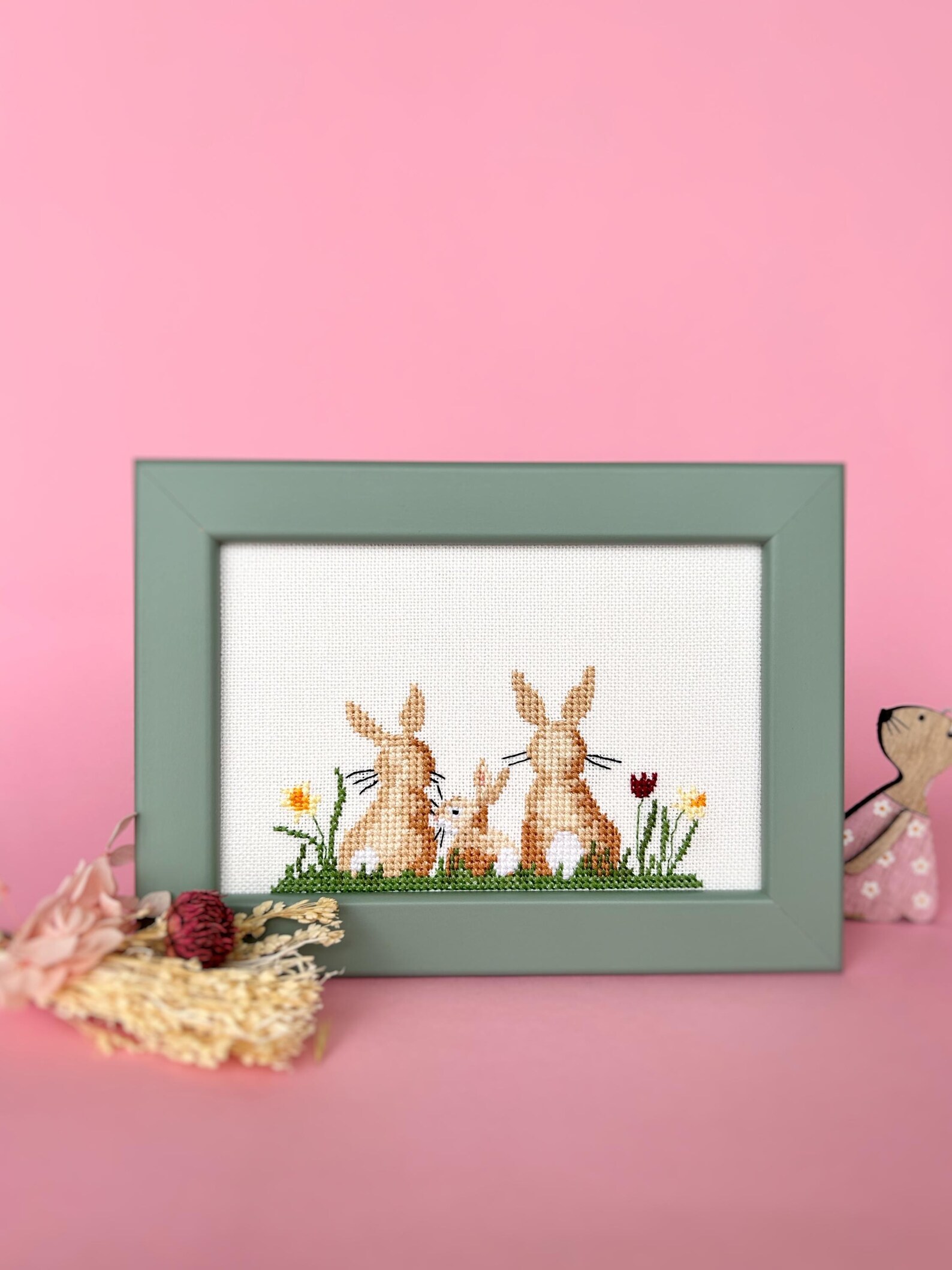 Cross-stitched Rabbit Family, Embroidered Bunny Family, Cute Easter ...