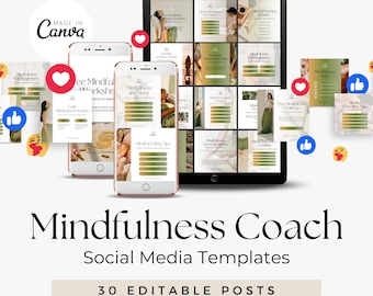 Mindfulness Coach Instagram Templates | Wellness Coach Content | Selfcare Done For You Canva Posts |Health & Wellness Social Media Marketing