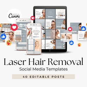 Templates Instagram Laser Hair Removal Clinic | Esthetician, Skincare, IPL, MedSpa & Beauty Social Media Posts and Content editable in Canva