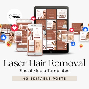 Templates Instagram Laser Hair Removal Clinic | Esthetician, Skincare, IPL, MedSpa & Beauty Social Media Posts and Content editable in Canva