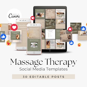 Massage Therapy Instagram Posts | Spa Canva Templates | Esthetician and Spa Social Media Content | Done For You Wellness Content Marketing