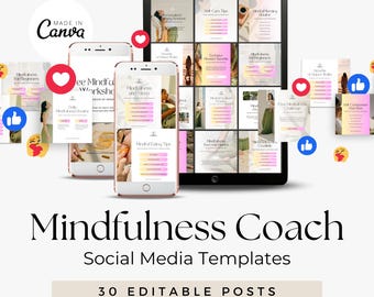 Mindfulness Coach Instagram Templates | Wellness Coach Content | Selfcare Done For You Canva Posts |Health & Wellness Social Media Marketing