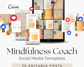 Mindfulness Coach Instagram Templates | Wellness Coach Content | Selfcare Done For You Canva Posts |Health & Wellness Social Media Marketing