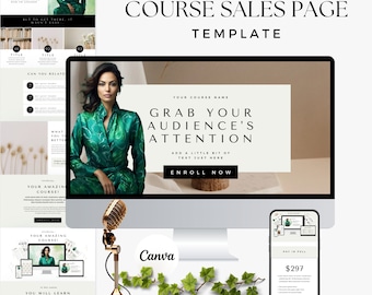 Course Sales Page Canva Template for Coaches & Course Creators | Editable Canva Sales Funnel, Landing Page, Membership Website Template