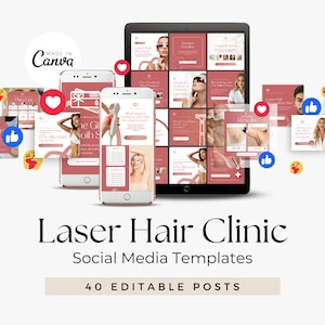 Templates Instagram Laser Hair Removal Clinic | Esthetician, Skincare, IPL, MedSpa & Beauty Social Media Posts and Content editable in Canva