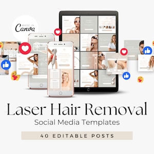 Templates Instagram Laser Hair Removal Clinic | Esthetician, Skincare, IPL, MedSpa & Beauty Social Media Posts and Content editable in Canva