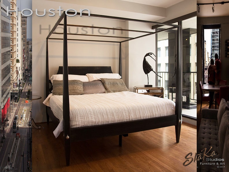 Black King Houston Four Poster Canopy Bed Black Bedroom Etsy