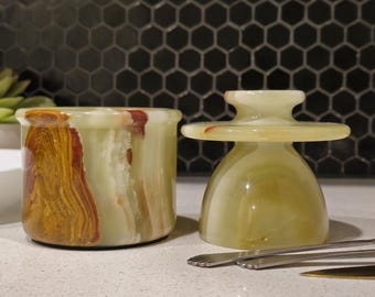 Green Onyx Marble Butter Dish with Lid: French Kitchen Decor