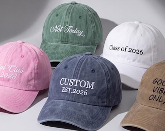 Custom Text Embroidered Hat, Personalized Vintage Baseball Cap, Gift For Bride, Bachelorette, Christmas Gift