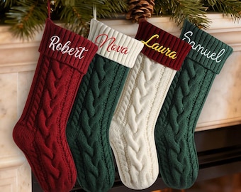Personalized Embroidered Stocking, Christmas Stockings, Custom Knitted Name Stockings, Holiday Decor, Family Name Stocking, Christmas Gifts