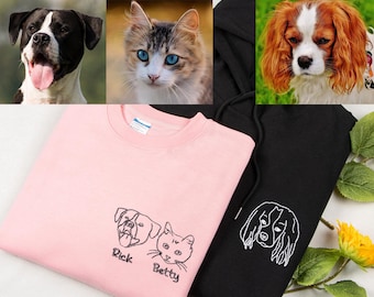 Personalized Dog Portrait Embroidered Sweatshirt,Custom Pet Face&Pet Name Hoodie,Custom Pet Portrait Sweatshirt from Photo,Dog Lover Hoodie