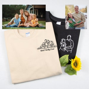 Custom Family Portrait Sweatshirt-Personalized Embroidered Hoodie,Custom Embroidered Shirt from Photo,Custom Portrait Outline Shirt for Dad