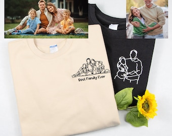 Custom Family Portrait Sweatshirt-Personalized Embroidered Hoodie,Custom Embroidered Shirt from Photo,Custom Portrait Outline Shirt for Dad