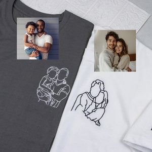 Personalized Embroidered Portrait Shirt-Custom Embroidered Tee from Photo,Personalized Outline Photo T Shirt,Custom Unisex Crewneck T-Shirt