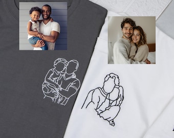 Personalized Embroidered Portrait Shirt-Custom Embroidered Tee from Photo,Personalized Outline Photo T Shirt,Custom Unisex Crewneck T-Shirt