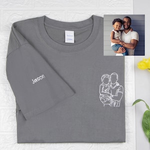 Chemise portrait personnalisée brodée pour papa - T-shirt brodé personnalisé à partir d'une photo, chemise portrait personnalisée pour lui, cadeaux d'anniversaire pour papa