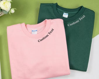 Custom Text Embroidered Sweatshirt-Personalized Sweatshirt with Names on Sleeve,Embroidery Collar Sweater,Custom Crewneck Sweatshirt for Mom