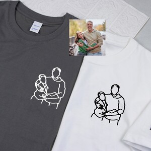 Aangepast shirt vader portret - gepersonaliseerd portret omtrekshirt, geborduurd portret van foto, aangepast shirt met afbeelding, aangepast uniseks T-shirt