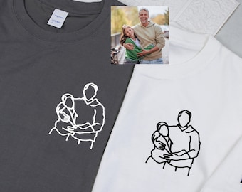 Custom Dad Portrait Shirt-Personalised Portrait Outline Shirt,Embroidered Portrait from Photo,Custom Shirt with Picture,Custom Unisex Tee